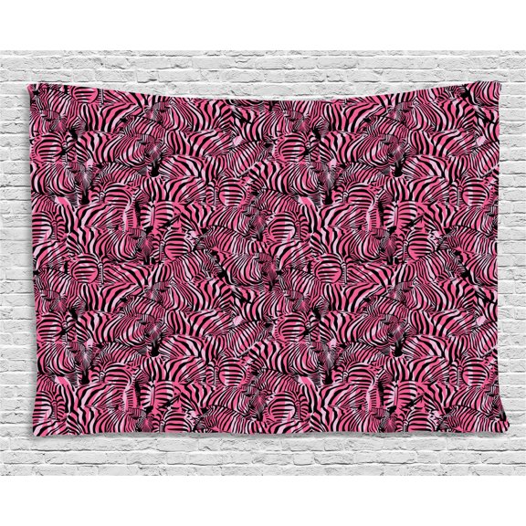 Pink Zebra Tapestry, Bunch of Zebra Forming Contemporary Primitive Pattern Illustration, Wall Hanging for Bedroom Living Room Dorm Decor, 60W X 40L Inches, Black Pink Pale Mauve, by Ambesonne