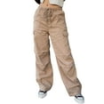 thumbnail image 4 of xiaxaixu Women Baggy Pants Solid Color Drawstring Waist Cargo Pants Multiple Pockets Jogger Pants, 4 of 9