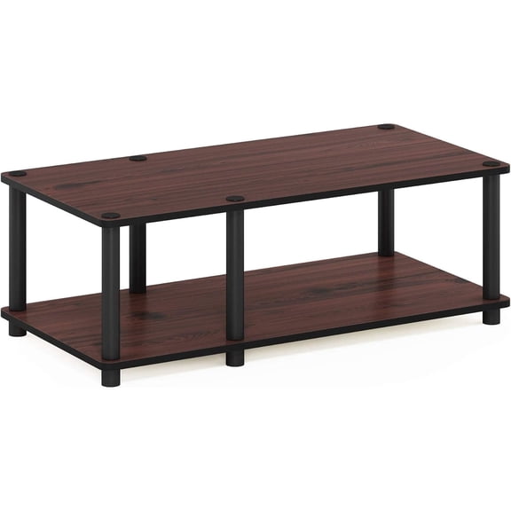 HomeStock 2-Tier No Tools Mid Entertainment Center with Open Shelf, TV Console for TV up to 46 Inch with Tubes, for Living Room, Bedroom, White, 31.5(W)x15.6(D)x10.9(H)