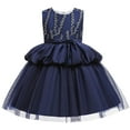 thumbnail image 2 of HBYJLZYG Sleeveless Tulle Puffy Dress, Toddler Girls Solid Color Leaf Embroidery Bowknot Birthday Party Flowers Gown Kids Dresses 4-9 Years, 2 of 9
