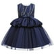 thumbnail image 2 of Vestido Para Niñas, Ropa Para Niñas Pequeñas, Color Sólido, Bordado De Hojas, Hilo De Red, Lazo, Fiesta De Cumpleaños, Vestido De Flores, Vestidos Para Niños, Azul Marino Odeerbi  LM103-8820, 2 of 9