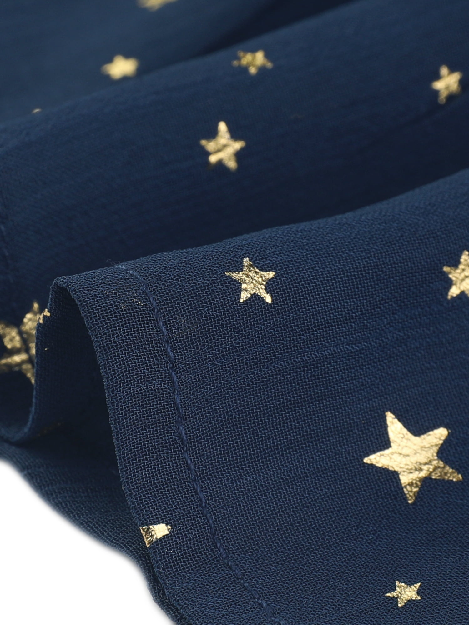 DARING DIVA Smocked Waist Gilding Metallic Stars Chiffon Dress XS Dark Blue
