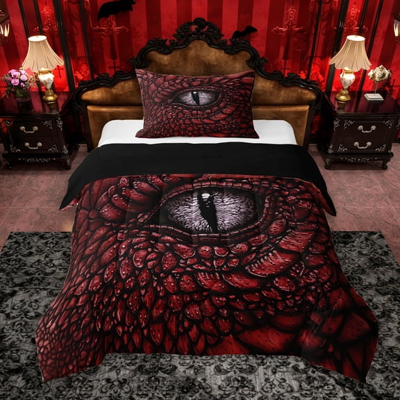 Erosebridal Dragon Eye Twin Comforter Sets, Black Red Bedding Set, Black Reversible, 1 Comforter and 1 Pillowcase