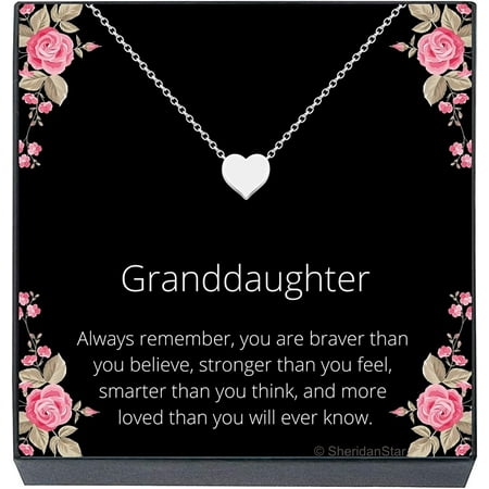 SheridanStar Granddaughter Heart Pendant Necklace Jewelry Gift from Grandma, Grandpa, Nana, Papa for Little Girls, Teens, Tweens, Kids, Females Birthday Christmas Present Stocking Stuffers (Silver)