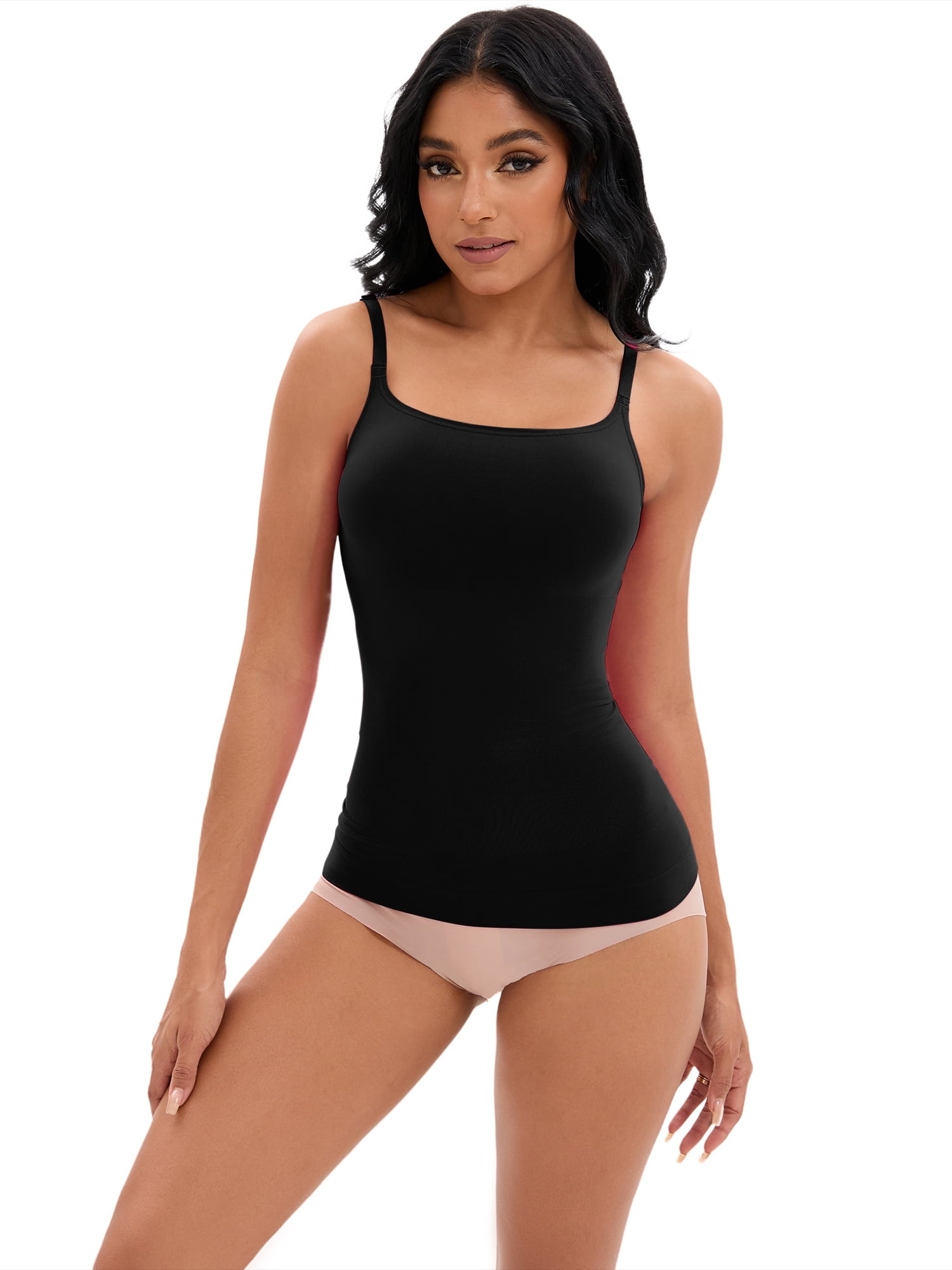 DARING DIVA Women's Adjustable Straps Tops No Trace Body Shaper Camisoles M Black