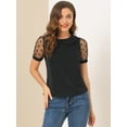 thumbnail image 3 of Blusa de Manga corta con cuello redondo y cuello Peter Pan Allegra K Negro lunares malla XL, 3 of 6