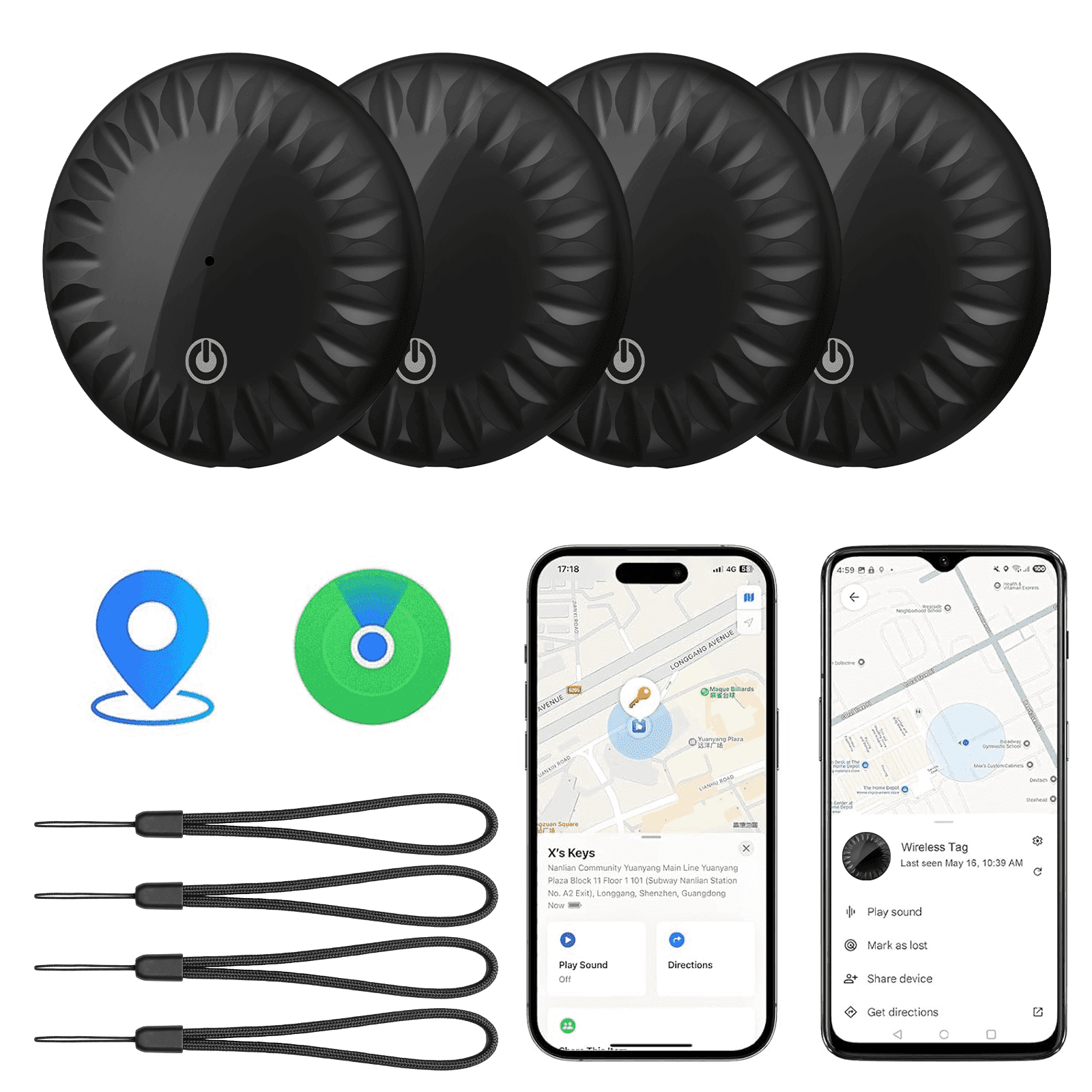 Air Tracker Tags-4 Pack: Bluetooth Item Finder, Item Locator Compatible with Apple Find My APP (iOS Only) Replaceable Battery, IP67 Waterproof, Bluetooth Tracker for Luggage/Bags/Keys
