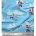 thumbnail image 1 of Soimoi Blue Silk Fabric Text,Women & Bulidings Architectural Print Fabric by Yard 42 Inch Wide, 1 of 3