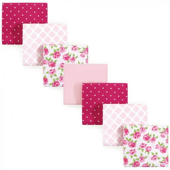 Hudson Baby Infant Girl Cotton Flannel Receiving Blankets Bundle, Rose, One Size