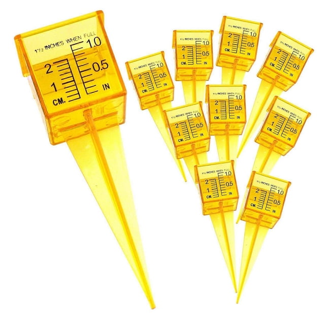 Upgraded Ten Pack 1.5" Rain Gauge/Sprinkler Gauge Wide Mouth Bright Yellow Outdoor Water Measuring Tool for Garden Lawn