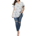 thumbnail image 3 of MODA NOVA Juniors Plus Size Tops Regular Fit Short Sleeve Smocked Waist V Neck Floral Blouse White 3X, 3 of 7