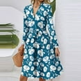 thumbnail image 4 of WTOBBY Women's Fashion Casual V-Neck Long Sleeve Waist Floral Print Midi Dress Feminine Floral Pattern with Accentuated Waist for Spring Versatile Length for Work and Play,Blue L, 4 of 5