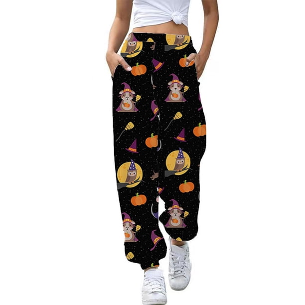 Pantalones de pierna ancha sueltos de cintura alta ajustados deportivos casuales de moda para mujer de Halloween Fridja alkflakhf35117