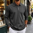 thumbnail image 2 of Long Sleeve Polo Shirts for Men Classic Button Golf Shirt Casual Collared Thermal Work Pullover Tops Dark Gray 3XL, 2 of 8
