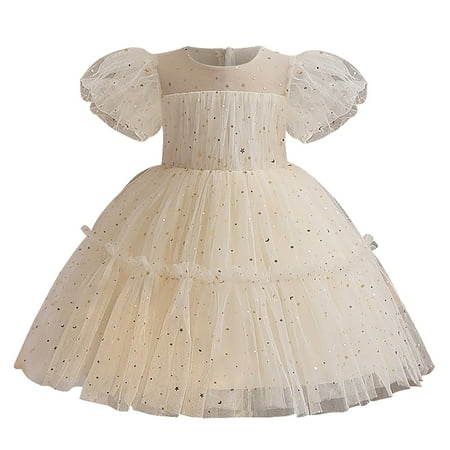 

Toddler Girls Dresses Kids Baby Ruffle Sequin Pageant Party Wedding Tulle Short Sleeve Princess Dress For Girls