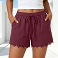 thumbnail image 2 of PWPSG Womens Elastic Waist Lace Trim Casual Shorts, Drawstring Waistband with Relaxed Fit, Soft Fabric for Home Loungewear Red XXXL, 2 of 8