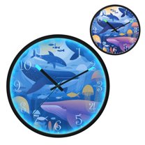 Voice Activated Clock with Glow Light 12 Inch Large Silent Wall Clock Battery Operated for Home Decor Whales and Dolphins Pattern