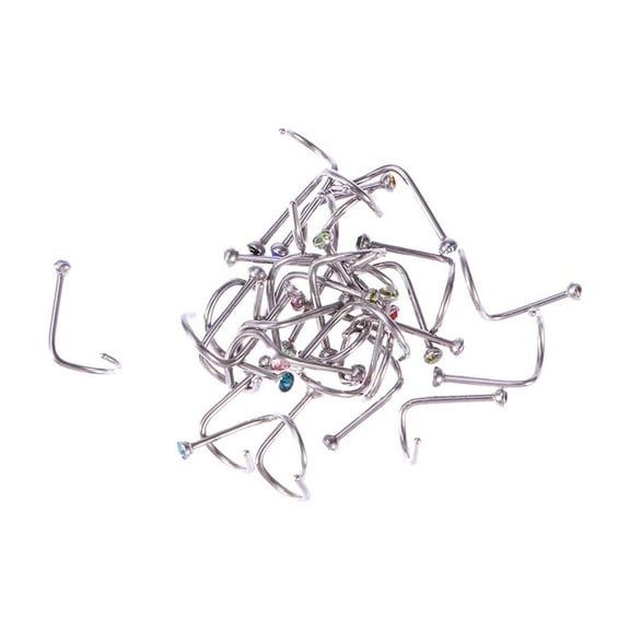 KONTONTY Nose Rings Screw 30Pcs Rhinestone Stainless Steel Nose Studs Safe to Use for Men and Women 1x0.5x0.1in