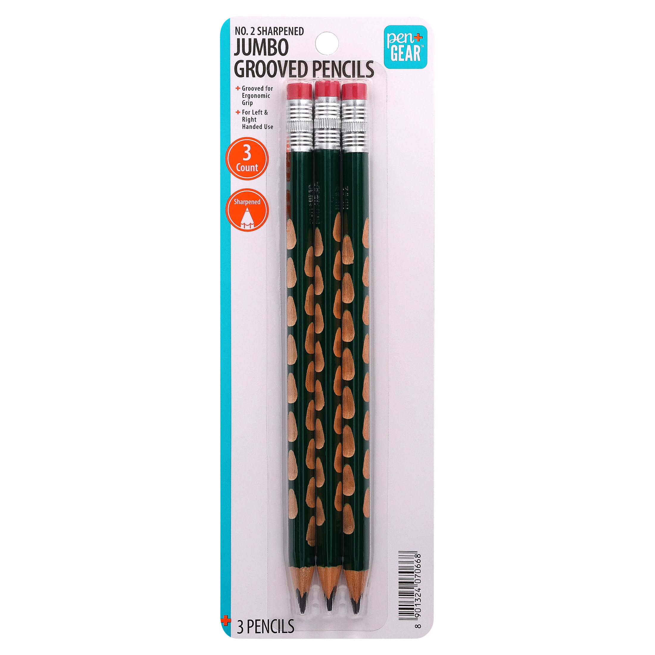 Lápices de madera jumbo con punta y ranurados Pen+Gear, #2 HB, verdes, 3 unidades 7