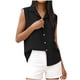 thumbnail image 3 of TaTaai Linen Style Sleeveless Blouse, Women's Lapel Shirt with Full Open Front, Pocket Detail Casual Summer Top Gift, 3 of 7