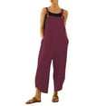 thumbnail image 4 of Jumpsuit Women Fashion Casual Solid Pocket Romper Long Playsuit Strap Button Jumpsuit,Purple Women'S Polyester Jumpsuit 4XL, 4 of 4