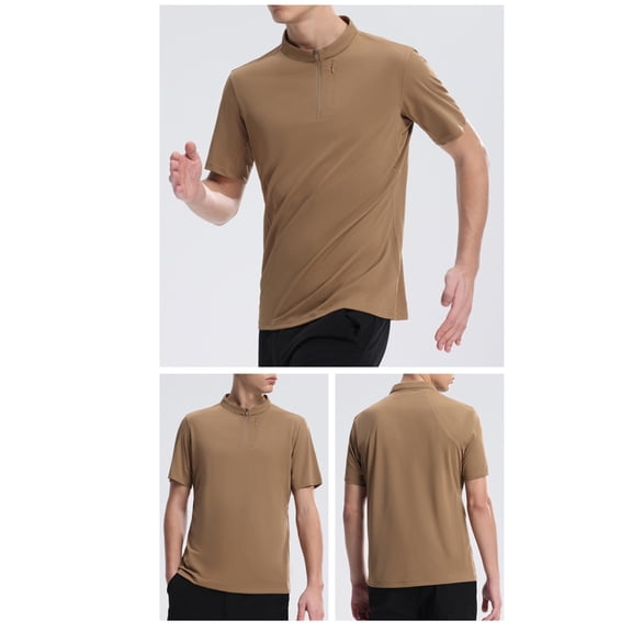 Mock Neck T Shirts for Men with Zipper and Pocket Short Sleeve Tees Tops Mens Casual Solid Color Pullover Stretchy Slim Athletic Workout Tshirts Shirt