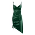 thumbnail image 6 of OSOLU Solid Color Women Shiny Satin Adjustable Straps Backless Cowl Neck Asymmetric Hem Ruched Midi Dress Cute Sundress Dresses For Women 2025 Elegant Classy, 6 of 6