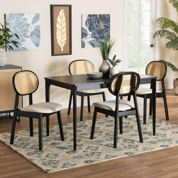 Baxton Studio Dannon Mid-Century Modern Cream Fabric and Black Finished Wood 7-Piece Dining Set