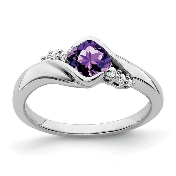Auriga Fine Jewelry 14K White Gold Amethyst and Diamond Ring for Women Size 7