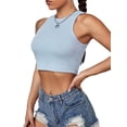 thumbnail image 3 of Liacowi Women Sleeveless Vest Top Solid Crew Neck Rib Crop Top Basic Slim Fit Tee Summer Casual Tank Tops, 3 of 6