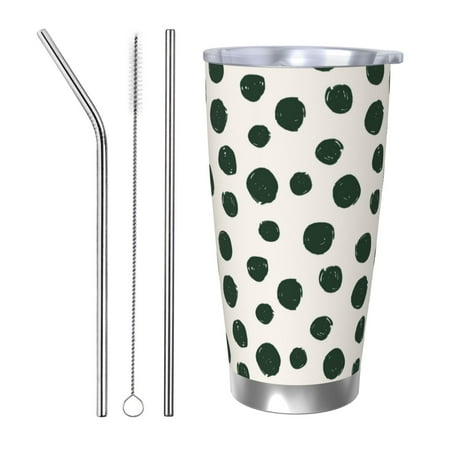 

Goofa Abstract Green Polka Dot for 20 oz Skinny Tumbler Stainless Steel Coffee Mug Slim Vacuum Insulated Travel Cup Car Cup-Straw Three-piece Set
