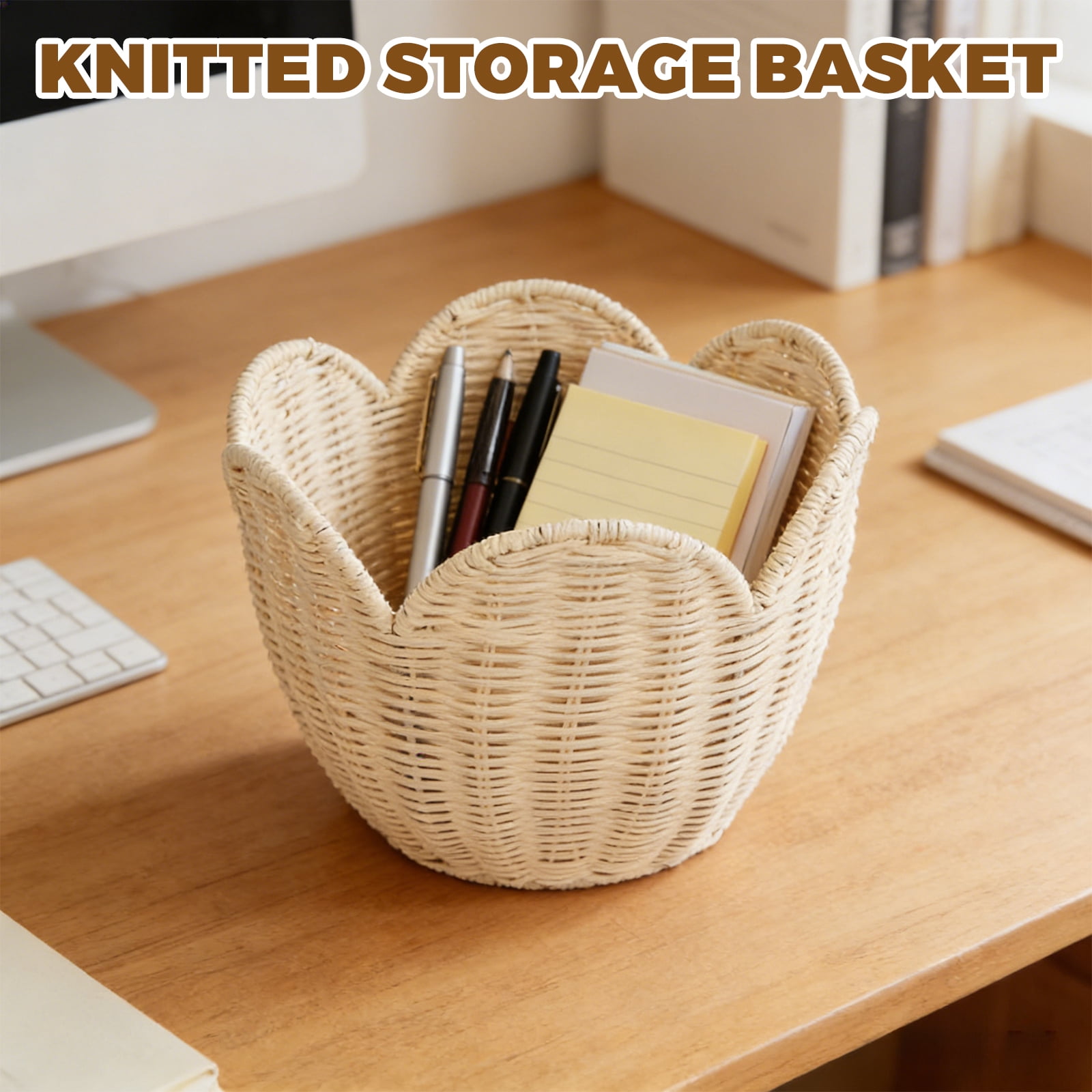 Tulip-Shaped Basket, Spring Easter Basket, 2 Size Rattan Beige Storage Basket For Home and Guesthouse Decoration, Toy And Sundry Storage Basket (S)