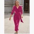 thumbnail image 4 of Elegant Long Sleeve Casual Dress for Fall Winter, Women’s Velvet Maxi Dress with V Neck and Ruched Waist, Solid Color Comfortable Fit for Cocktail, Wedding Guest, or Everyday Wear, 4 of 4