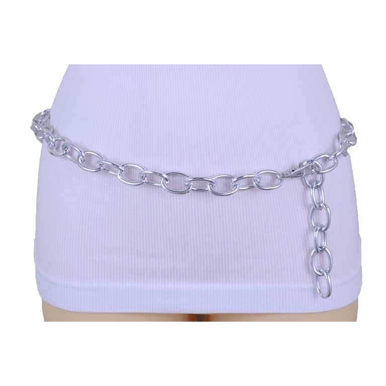 Women Fashion Belt Silver Metal Chain Oval Links Size XS S M  display picture 3