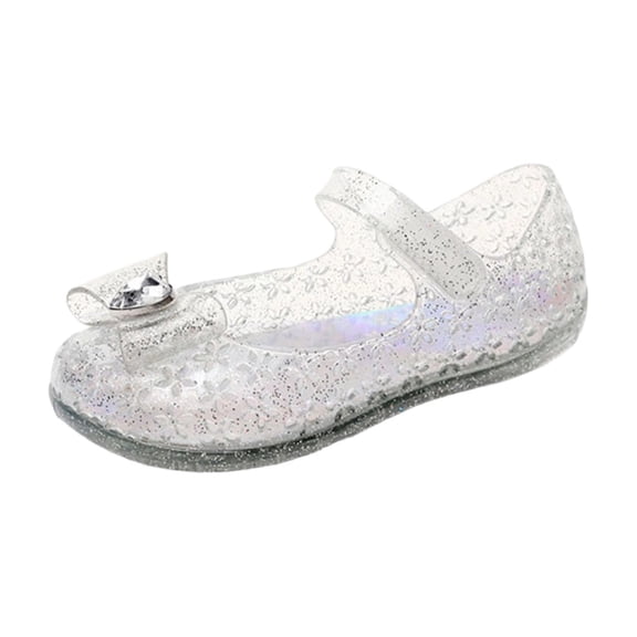 Owordtank Princess Dress Sandals Jelly Shoes for Toddler Girls Lines Mary Jane Flats Childrens Clear Glitter with Hollow-Carved