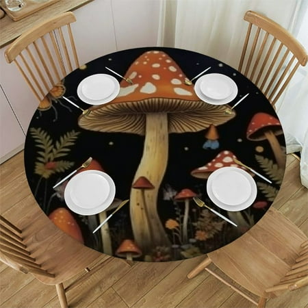

Autua Mushrooms Butterflies Night Sky Round Table Cover Stain Resistant Washable Indoor Outdoor Kitchen Dining Wedding Parties 100% Polyester Tablecloth Picnic Farmhouse Dining Kitchen 42 -46
