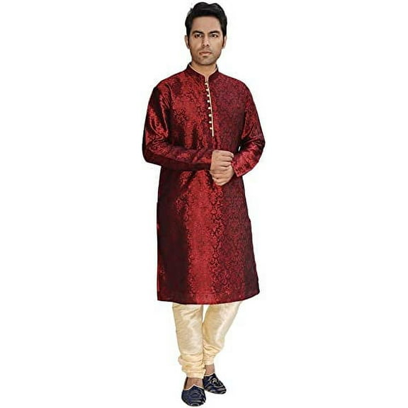 Royal Kurta Men's Jacquard Silk Floral Kurta Pyjama