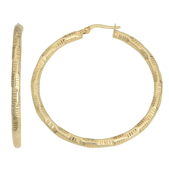 KoolJewelry 10k Yellow Gold 3x40mm Textured Round Hoop Earrings