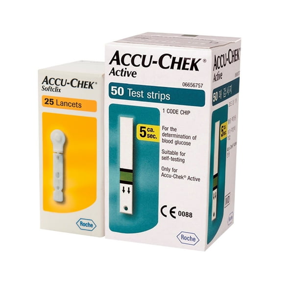 Tira Reactiva De Glucosa Accu Check Active Caja Con 50 Pzas 25 Lancetas Softclix