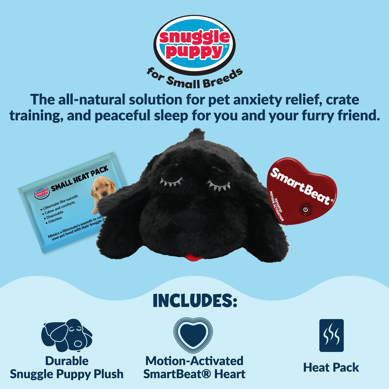 Snuggle Puppy Junior Heartbeat Puppy Toy - Heartbeat Puppy for Dogs - Pet Anxiety Relief and Calming Aid - Comfort Dog Toy - Behavioral Training and Sleep Aid Cuddle Buddy - Black