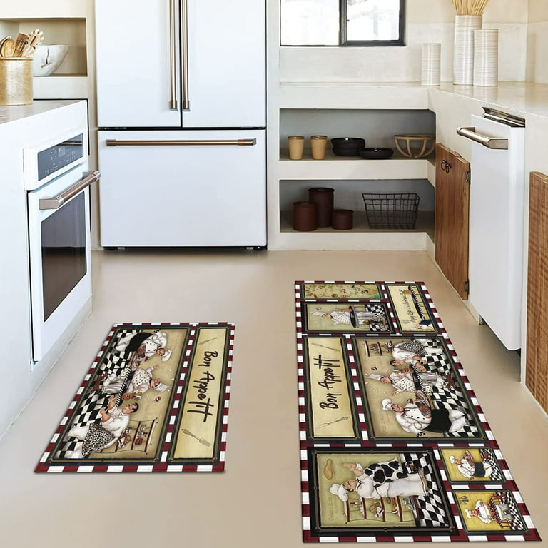 Chef Kitchen Rugs and Mats Chef Mats for Kitchen Floor Non Slip Kitchen Rug  Mat Set of 2 Fat Chef Kitchen Decor
