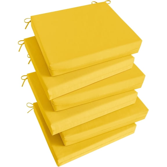 Outdoor Chair Cushions Set of 6 Square Corner Water Resistant Patio Cushions with 2 Ties 18.5 x 16 x 3 Inches Yellow