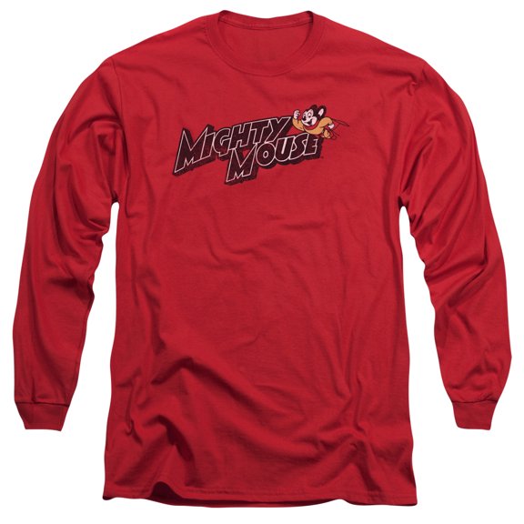 Mighty Mouse Might Logo Long Sleeve Adult 18/1 T-Shirt Red