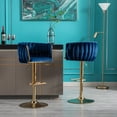 thumbnail image 2 of Velvet Swivel Bar Stools Set of 2, Modern Height Adjustable Stool Chair with Chrome Footrest and Base, Counter Height Bar Chairs with Low Back for Kitchen Pub, Kitchen, Café and Dining Chairs, Navy, 2 of 7
