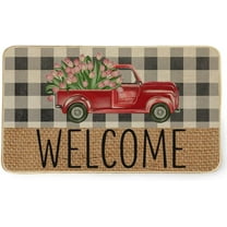 Welcome Spring Door Mat 17 x 29 Inch, Seasonal Truck Flower Decorative Doormat Non-Slip Rubber Backed Entryway Rugs for Indoor Outdoor Entrance Floor DM057