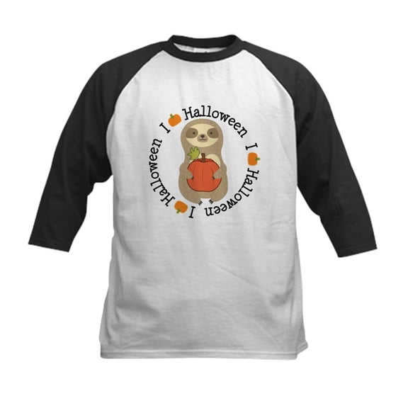 CafePress - Halloween Sloth Pumpkin Baseball Jersey - Kids Cotton Baseball Jersey, 3/4 Sleeve Shirt