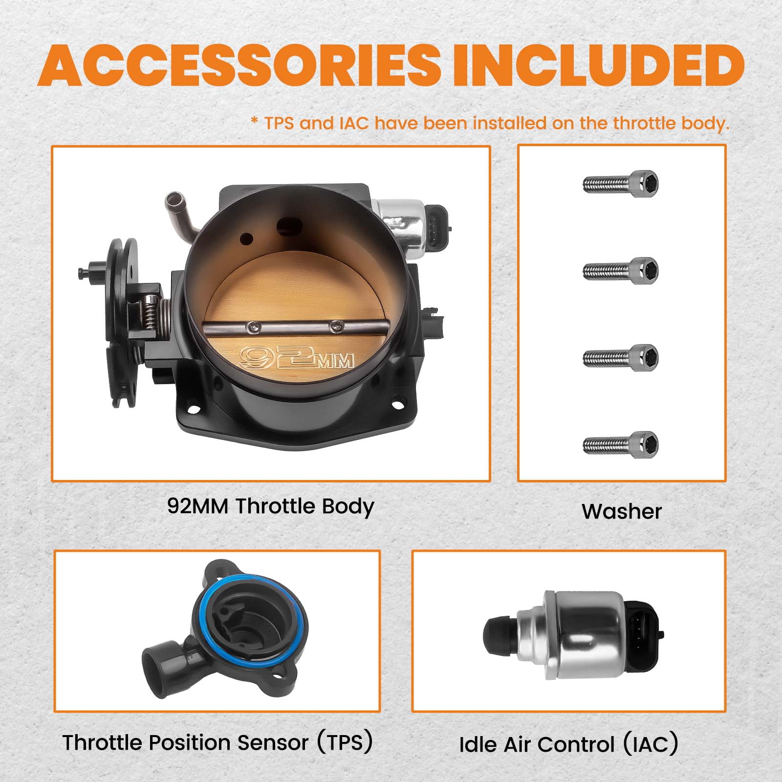 Maxpeedingrods 92mm Throttle Body for LSX LS1 LS2 LS3 LS6 LS7 for GM Gen III with TPS IAC 4 Bolt