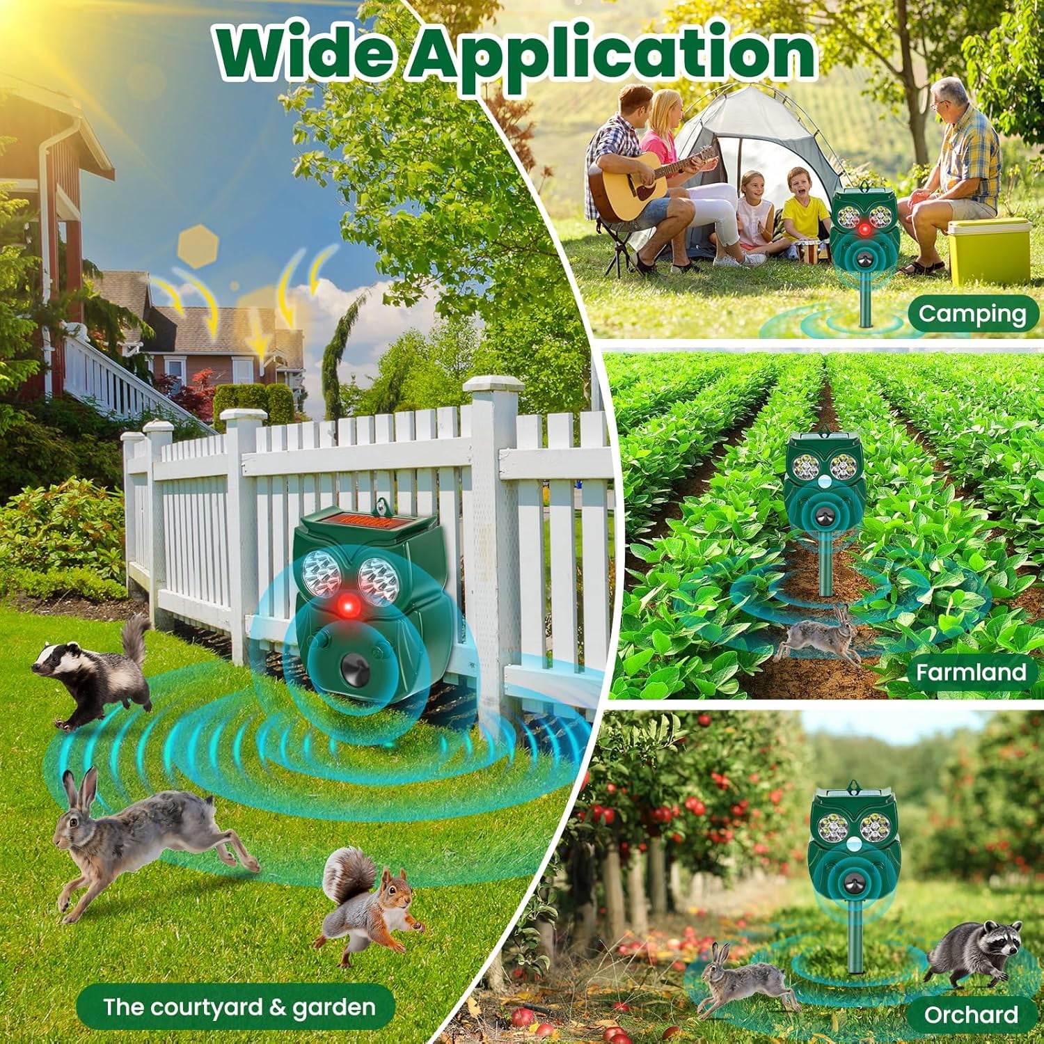 2026 Solar Ultrasonic Deer Deterrent, Cat Deterrent Outdoor, Dog Repellent for Yard, Repels All Animal Repellent Outdoor, 1/2/4 Pack