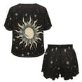 thumbnail image 5 of Yuyamidu Sun and Moon Pajamas Set of 2 Novelty Crewneck Sleepwear Summer Short Sleeve Sleepwear Tops and Ruffle Hem Shorts Black Pjs Sleep Set Size 2XL, 5 of 7