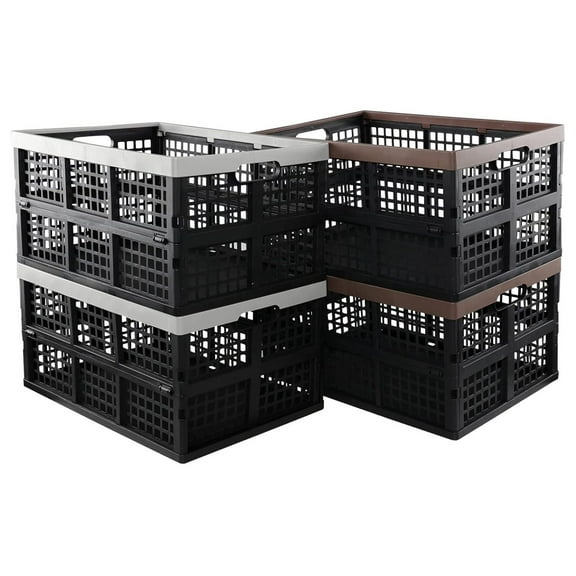 DyGTyX 4 Pack Large Collapsible Crate for Storage, 42 Liter Plastic Folding Crate Box Bin